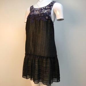 XS Free People Tunic Mini Babydoll Dress Sleeveless Lace Crochet